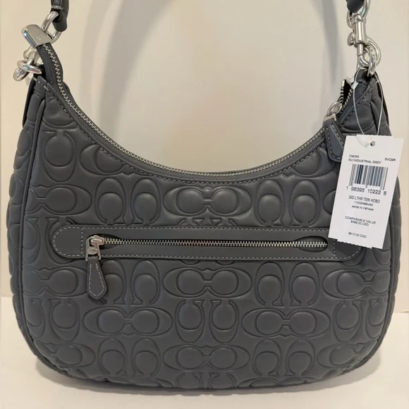 NWT Coach Teri Hobo Bag In Grey Signature Leather - Picture 7 of 16
